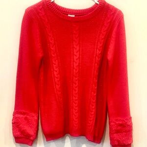 Wonder Nation Women’s Red Cable Knit Sweater with Faux Fur Sleeves NWOT